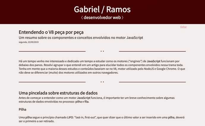 Página de post no blog antigo